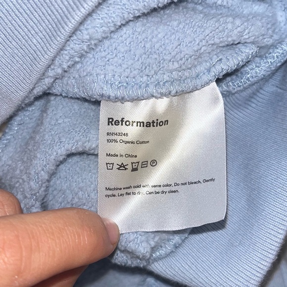 Reformation Mirelle Striped Baby Blue Collared Sweatshirt Size Small - Picture 6 of 7